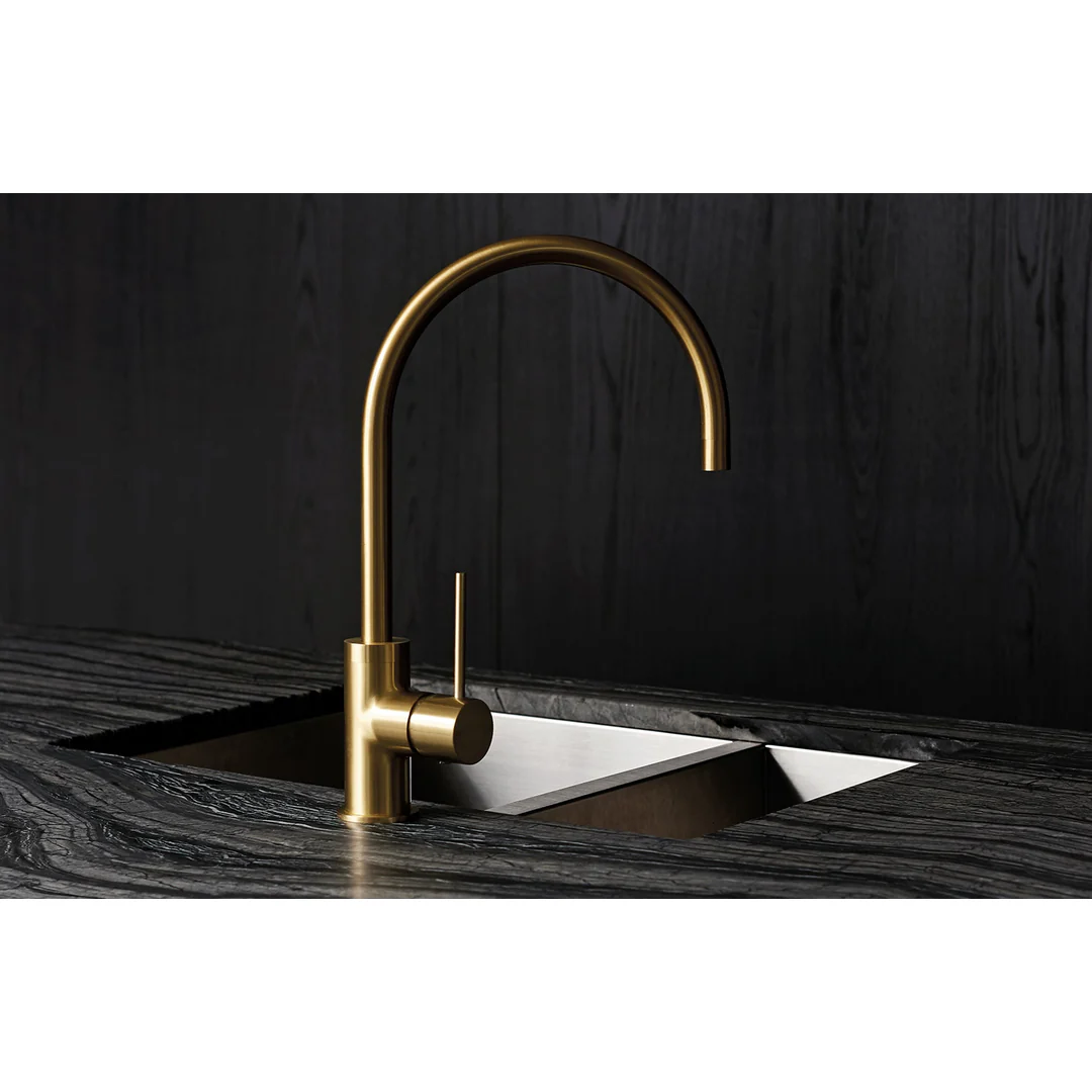 Phoenix Vivid Slimline Side Lever Sink Mixer 220mm Gooseneck Brushed Gold - Image 3
