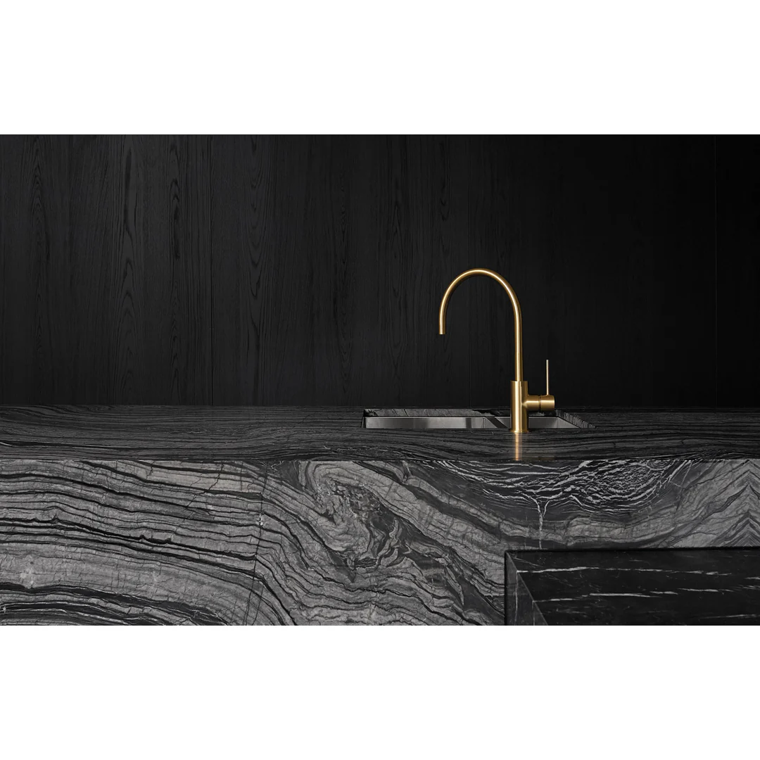 Phoenix Vivid Slimline Side Lever Sink Mixer 220mm Gooseneck Brushed Gold - Image 4
