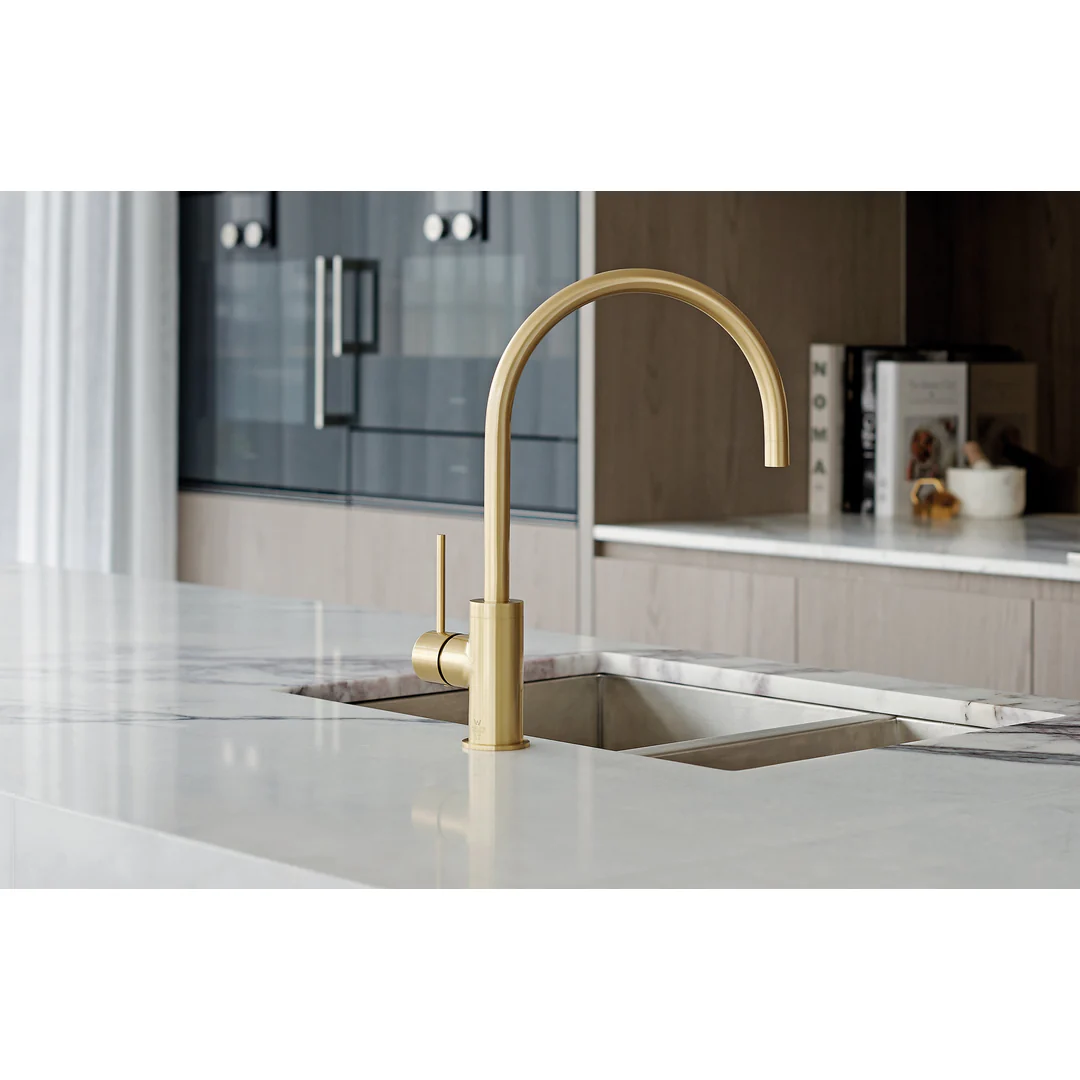 Phoenix Vivid Slimline Side Lever Sink Mixer 220mm Gooseneck Brushed Gold - Image 5