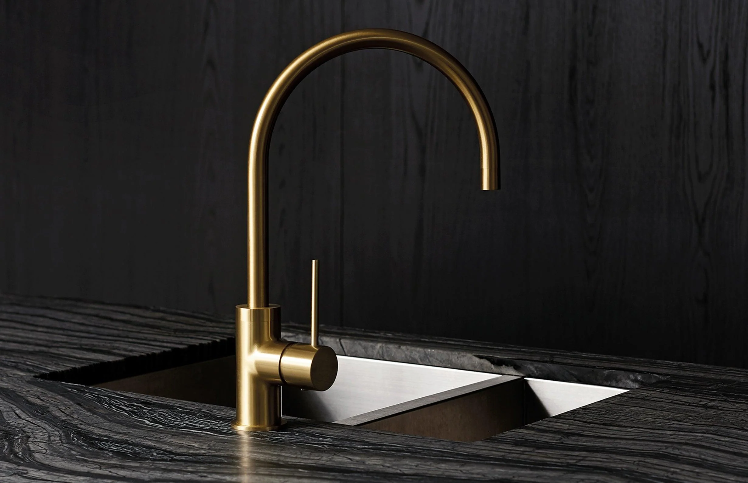 Phoenix Vivid Slimline Side Lever Sink Mixer 220mm Gooseneck Brushed Gold - Image 9