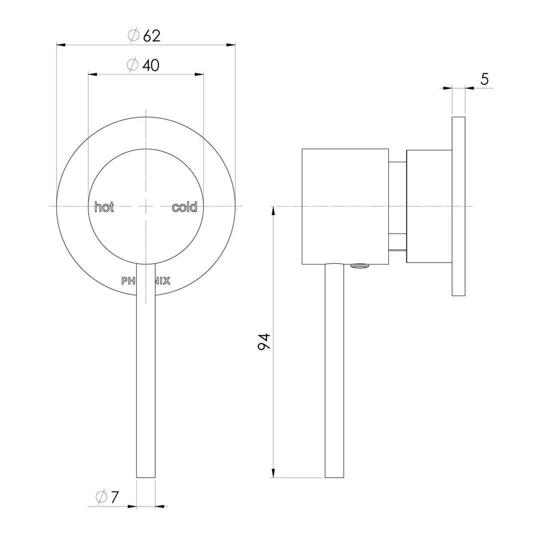 Phoenix Vivid Slimline Switchmix Shower/Wall Mixer 60mm Backplate Fit-Off Kit - Matte Black - Image 2