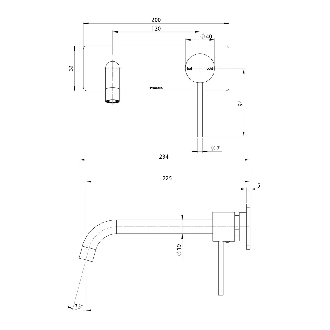 Phoenix Vivid Slimline Switchmix Wall Basin/Bath Mixer Set 230mm Fit-Off Kit - Chrome - Image 3