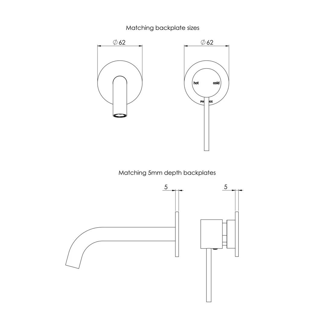 Phoenix Vivid Slimline Switchmix Wall Basin/Bath Mixer Set 60Mm Backplates Matte Black - Image 3