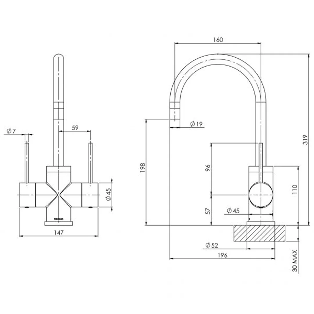 Phoenix Vivid Slimline Twin Hdl Sink Mixer 160mm Gooseneck - Chrome - Image 3