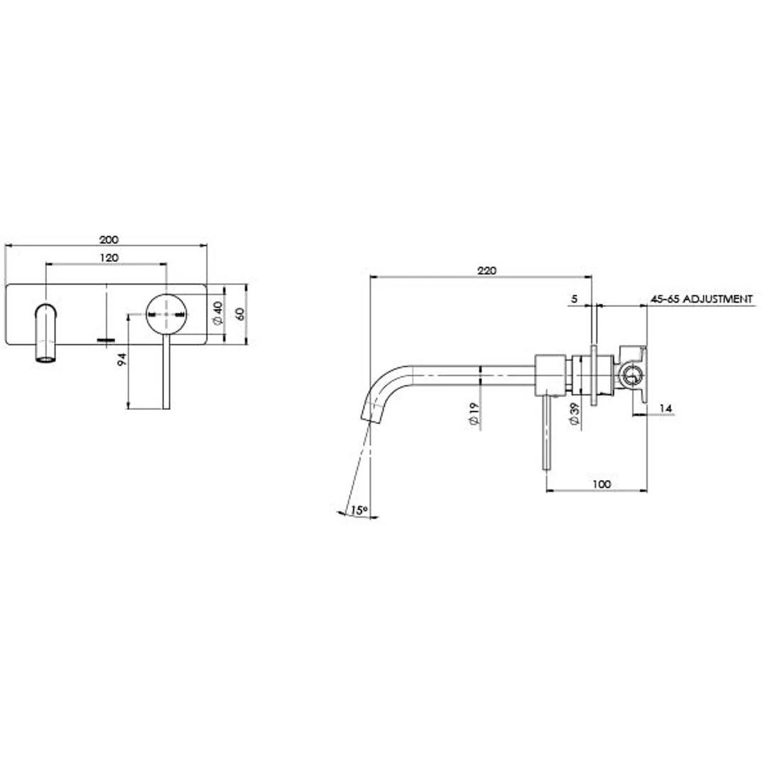 Phoenix Vivid Slimline Wall Basin Mixer Set 230mm Brushed Gold - Image 3