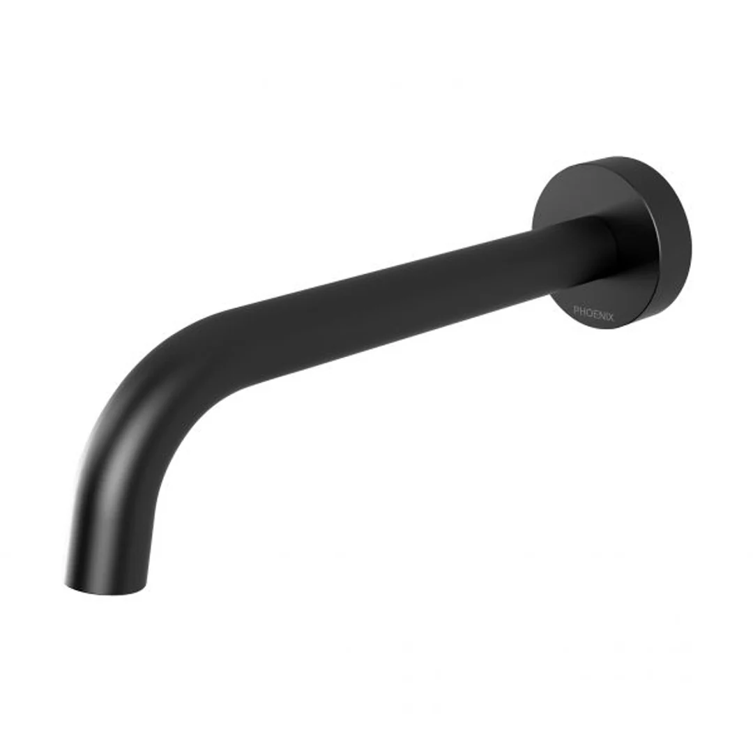 Phoenix Vivid Slimline Wall Bath O/Let Curved 180mm Matt Black