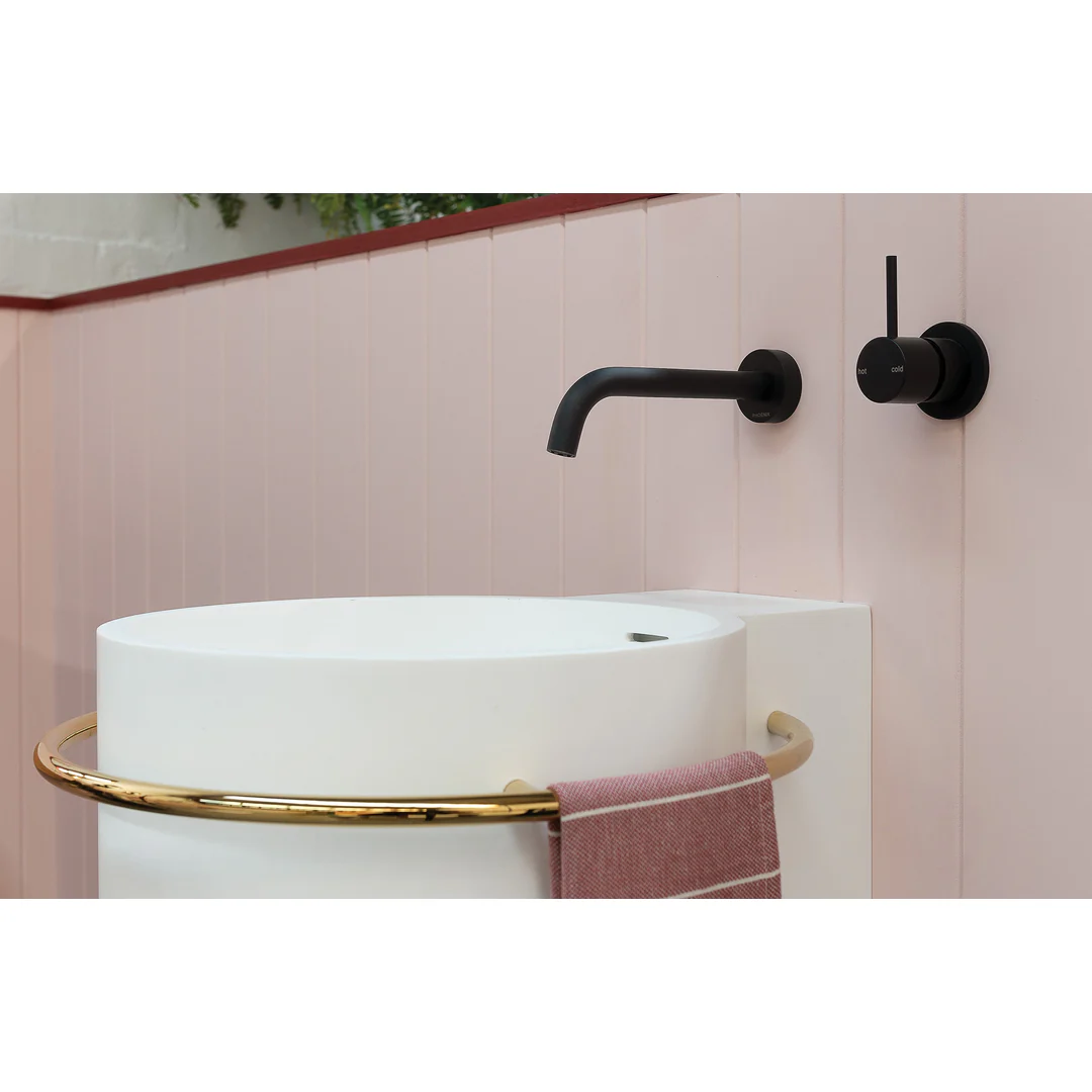 Phoenix Vivid Slimline Wall Bath O/Let Curved 180mm Matt Black - Image 4