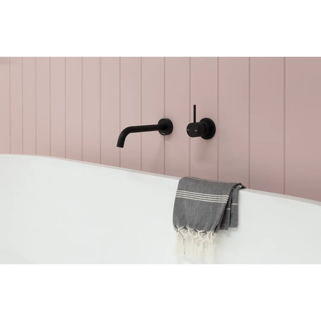 Phoenix Vivid Slimline Wall Bath O/Let Curved 180mm Matt Black - Image 6