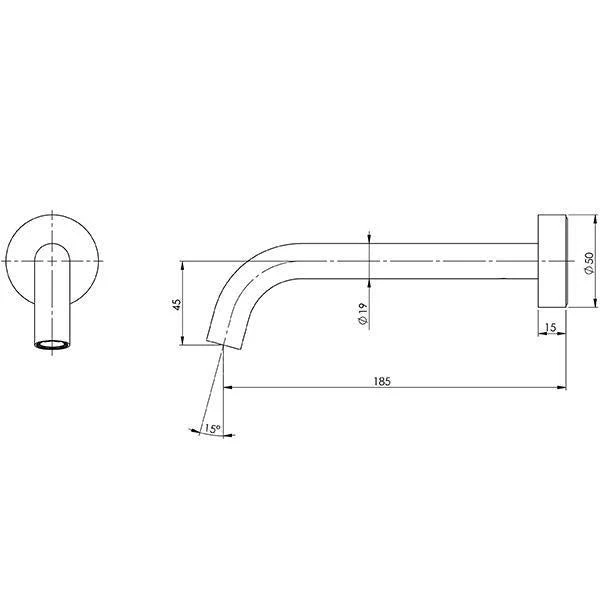 Phoenix Vivid Slimline Wall Bath Outlet 180mm Curved - Chrome - Image 5