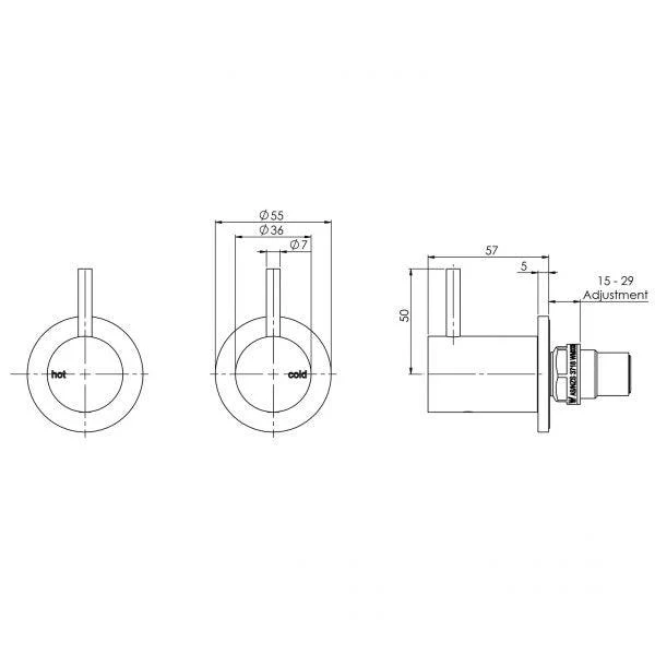 Phoenix Vivid Slimline Wall Top Assemblies Extended 15mm - Brushed Gold - Image 4