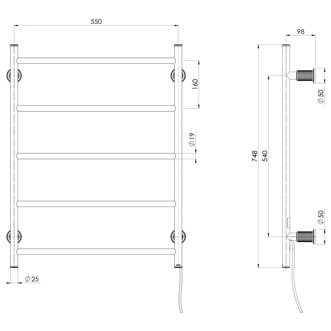 Phoenix Wiltern Heated Towel Ladder 550Mm X 750Mm Brushed Gold - Image 2