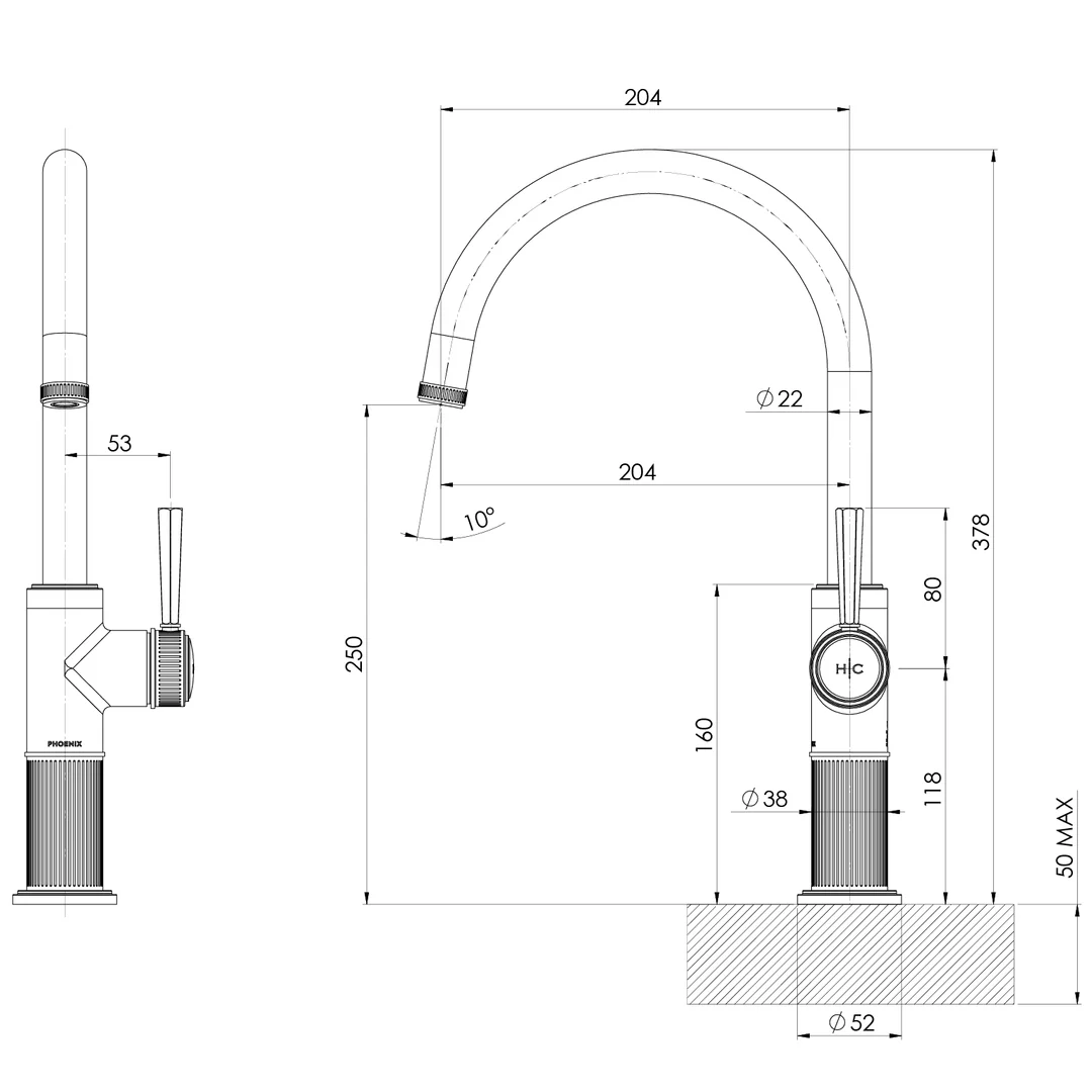 Phoenix Wiltern Sink Mixer 200Mm Brushed Nickel - Image 2