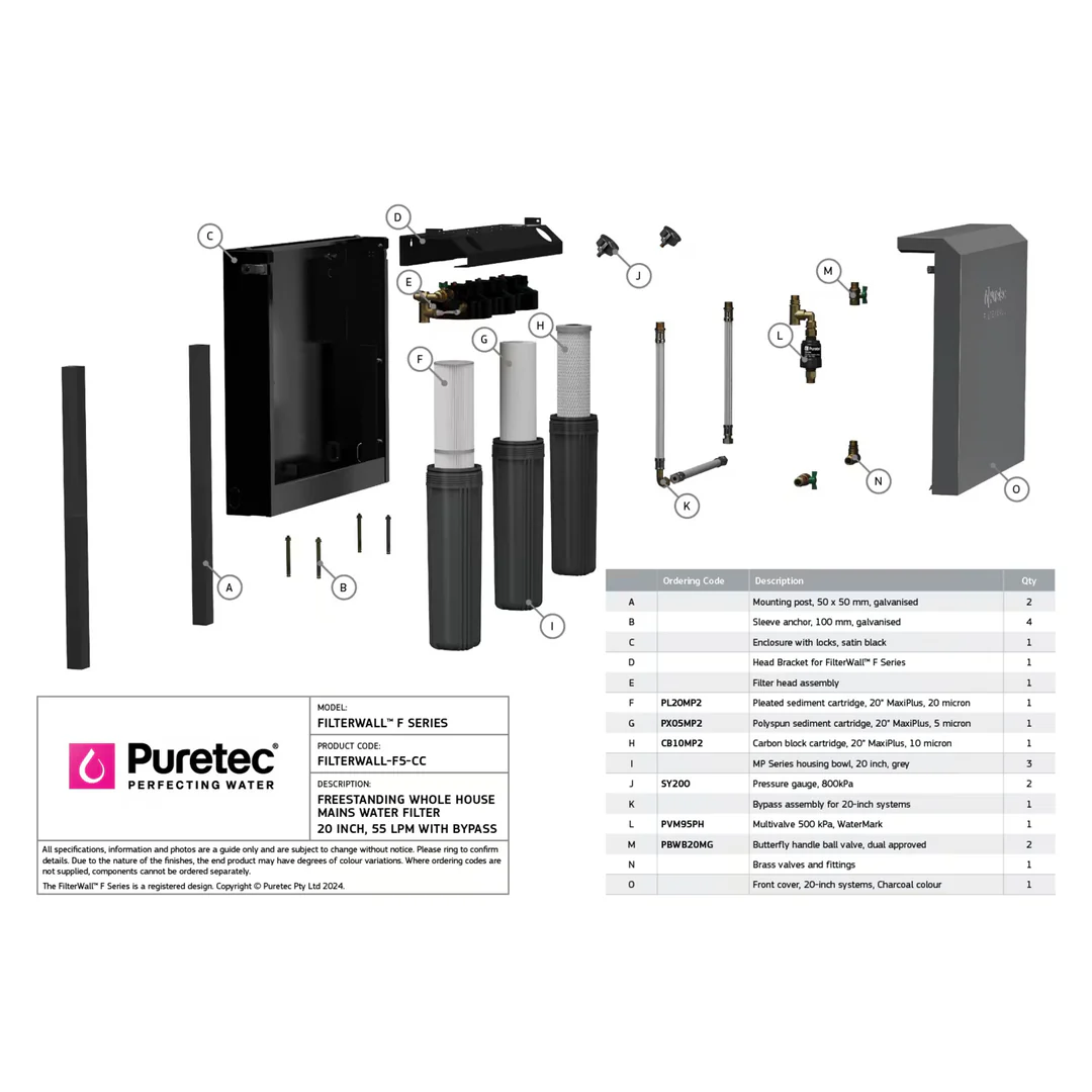 Puretec Filterwall Whole House Filtration Charcoal Front Cover 55L/Min Plumbed Bypass - Image 5