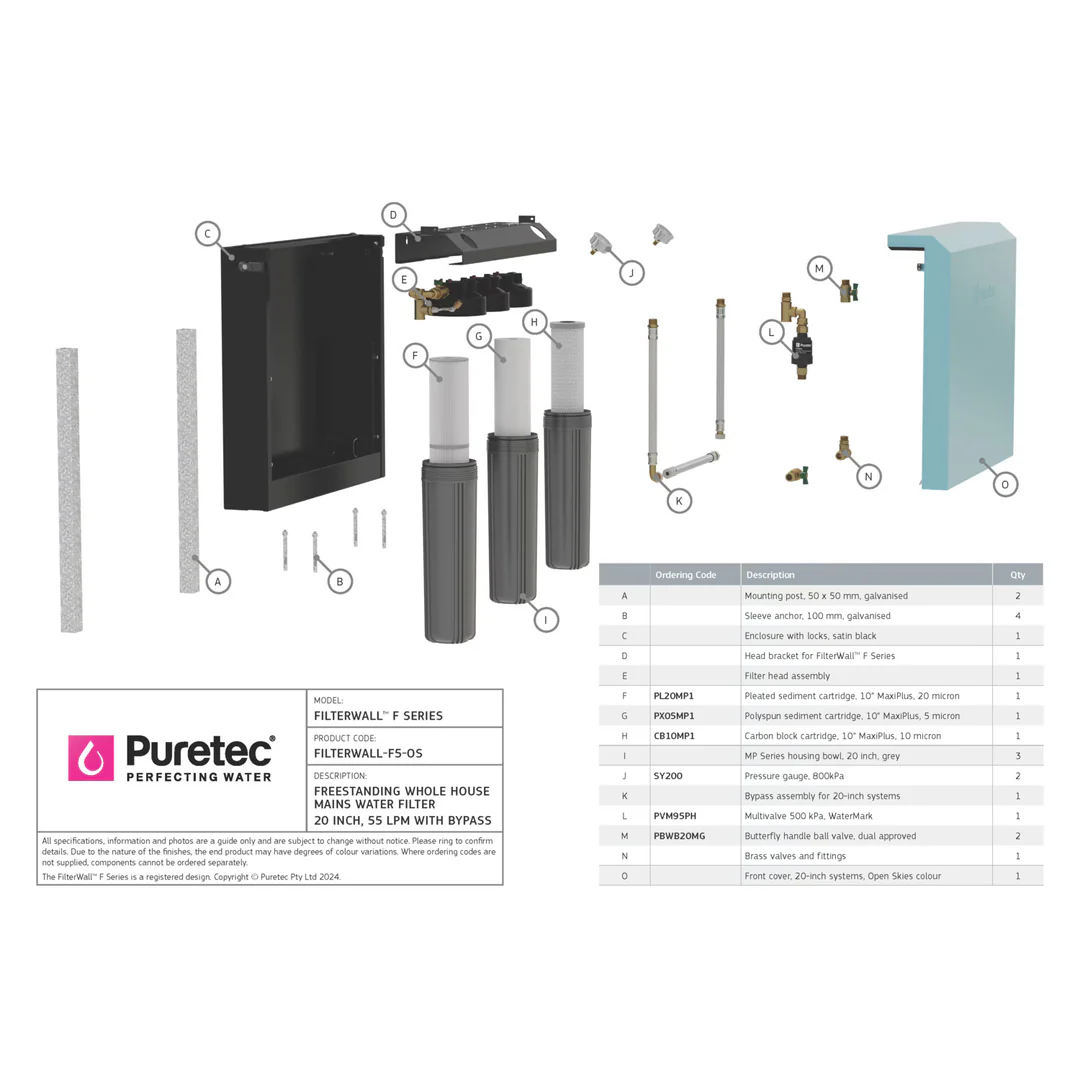 Puretec Filterwall Whole House Filtration Open Skies Front Cover 55L/Min Plumbed Bypass - Image 4