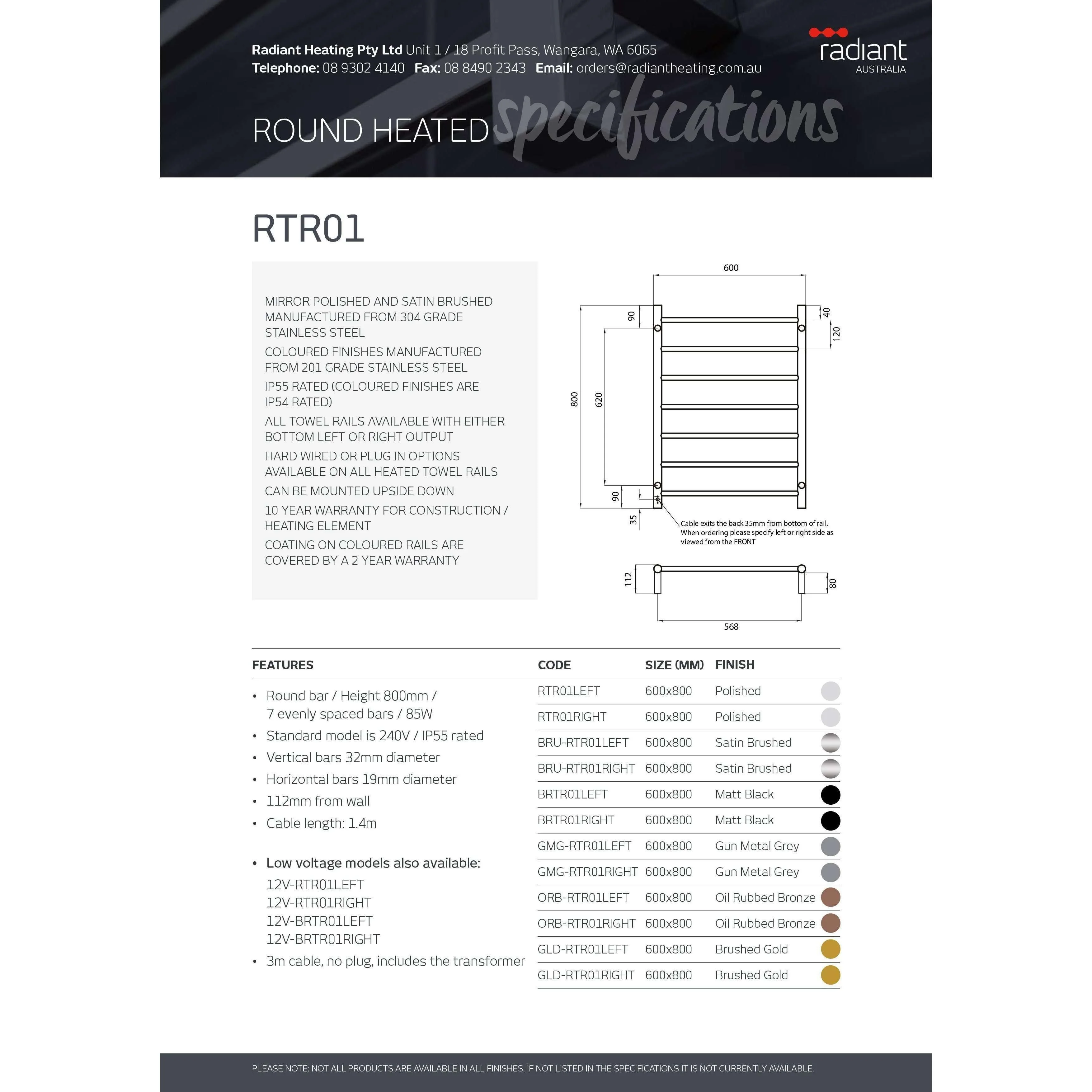 Radiant 7 Bar Rnd Heated Rail  800 X 600 Matt Black - Image 5