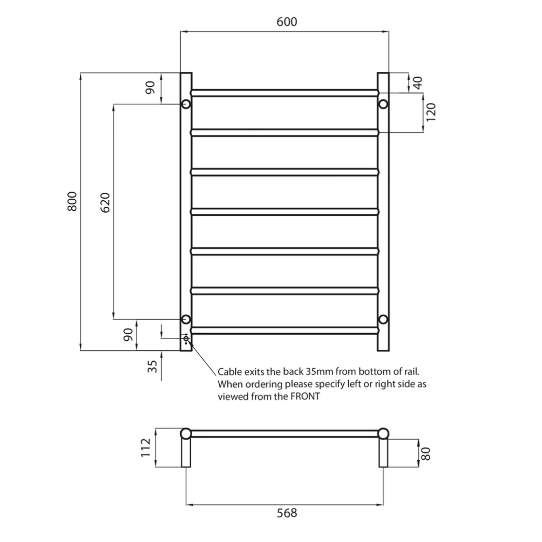 Radiant Brushed Copper 600 X 800Mm Round Heated Towel Rail Left - Image 2