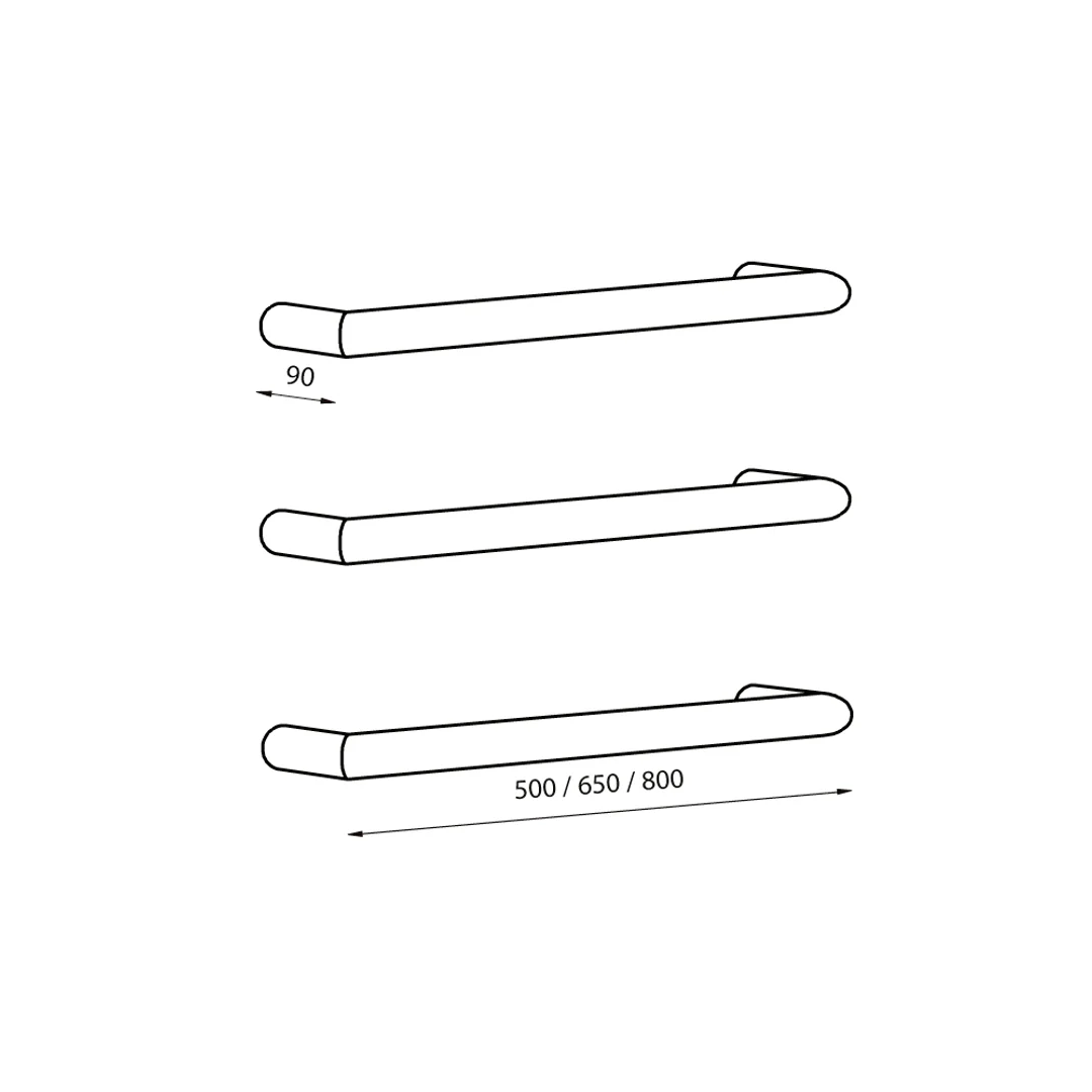 Radiant Matt Black 800Mm Non Heated Round Single Bar Towel Rail - Image 2