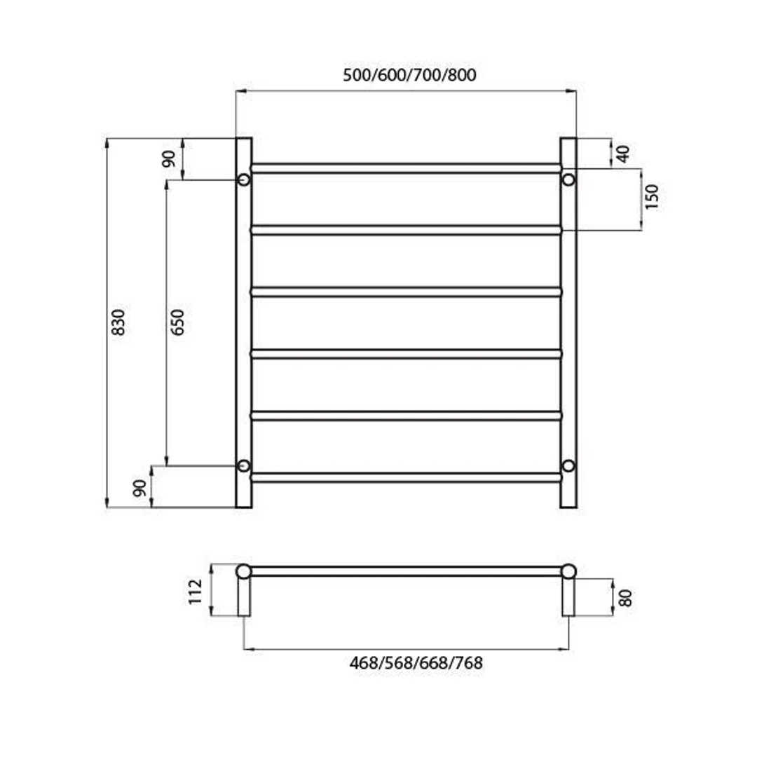 Radiant Round 6 Bar Non Heated Rail 700mmx830mm Gun Metal - Image 4