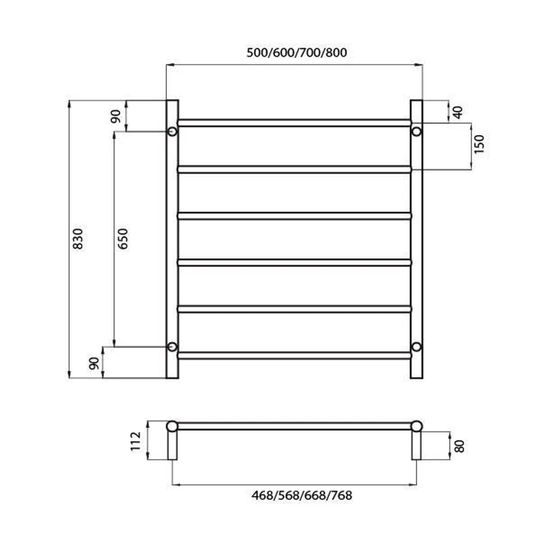 Radiant Round 6 Bar Non-Heated Rail 700mmx830mm Matte Black - Image 5