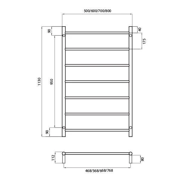 Radiant Round 7 Bar Non-Heated Rail 500mmx1130mm Polished Stainless Steel - Image 7