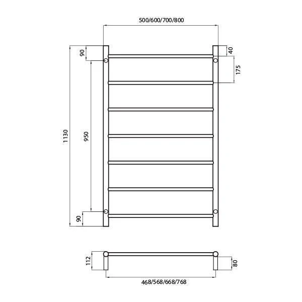Radiant Round 7 Bar Non-Heated Rail 600mmx1130mm Polished Stainless Steel - Image 6