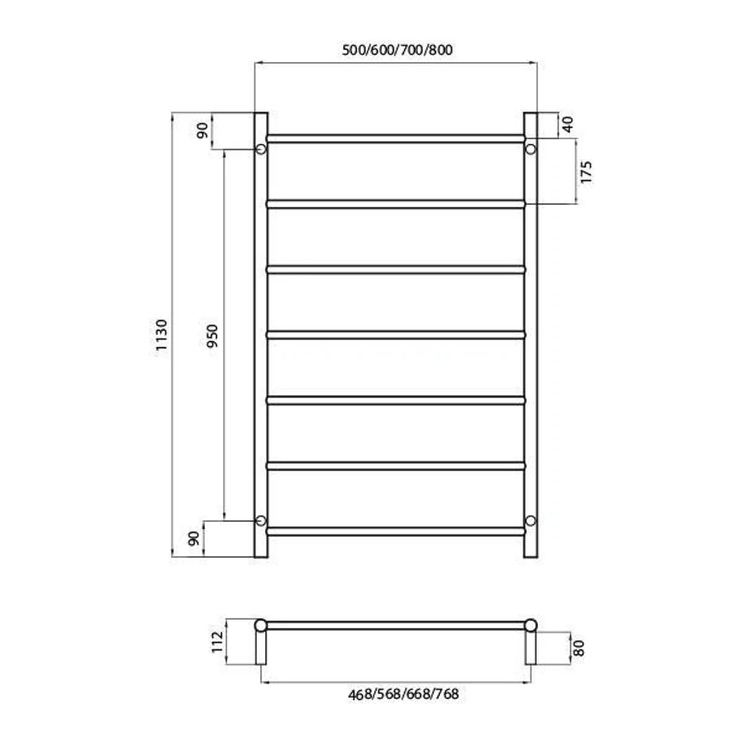 Radiant Round 7 Bar Non-Heated Rail 800mmx1130mm Polished Stainless Steel - Image 6