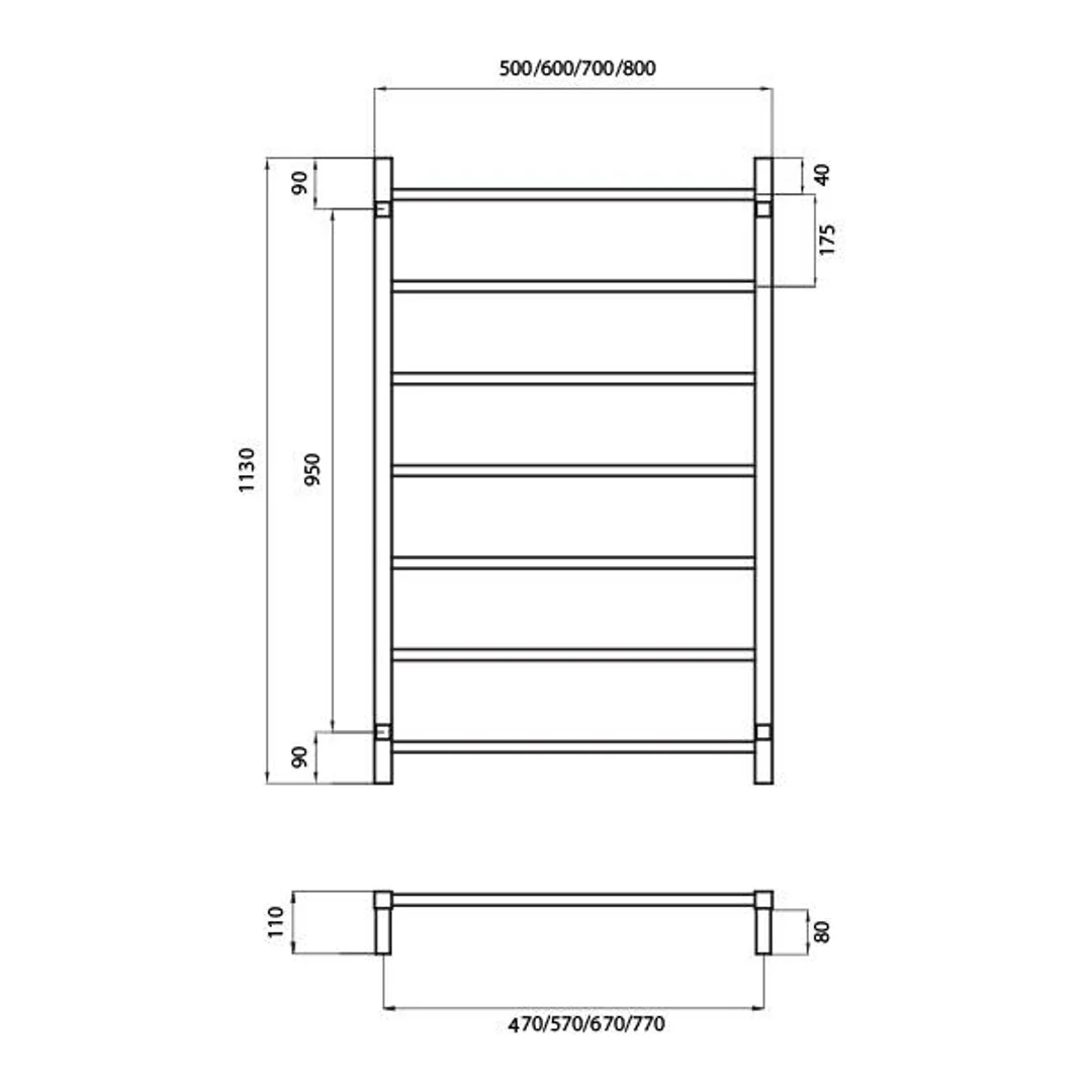Radiant Square 7 Bar Non-Heated Rail 700 X 1130 Polished - Image 4