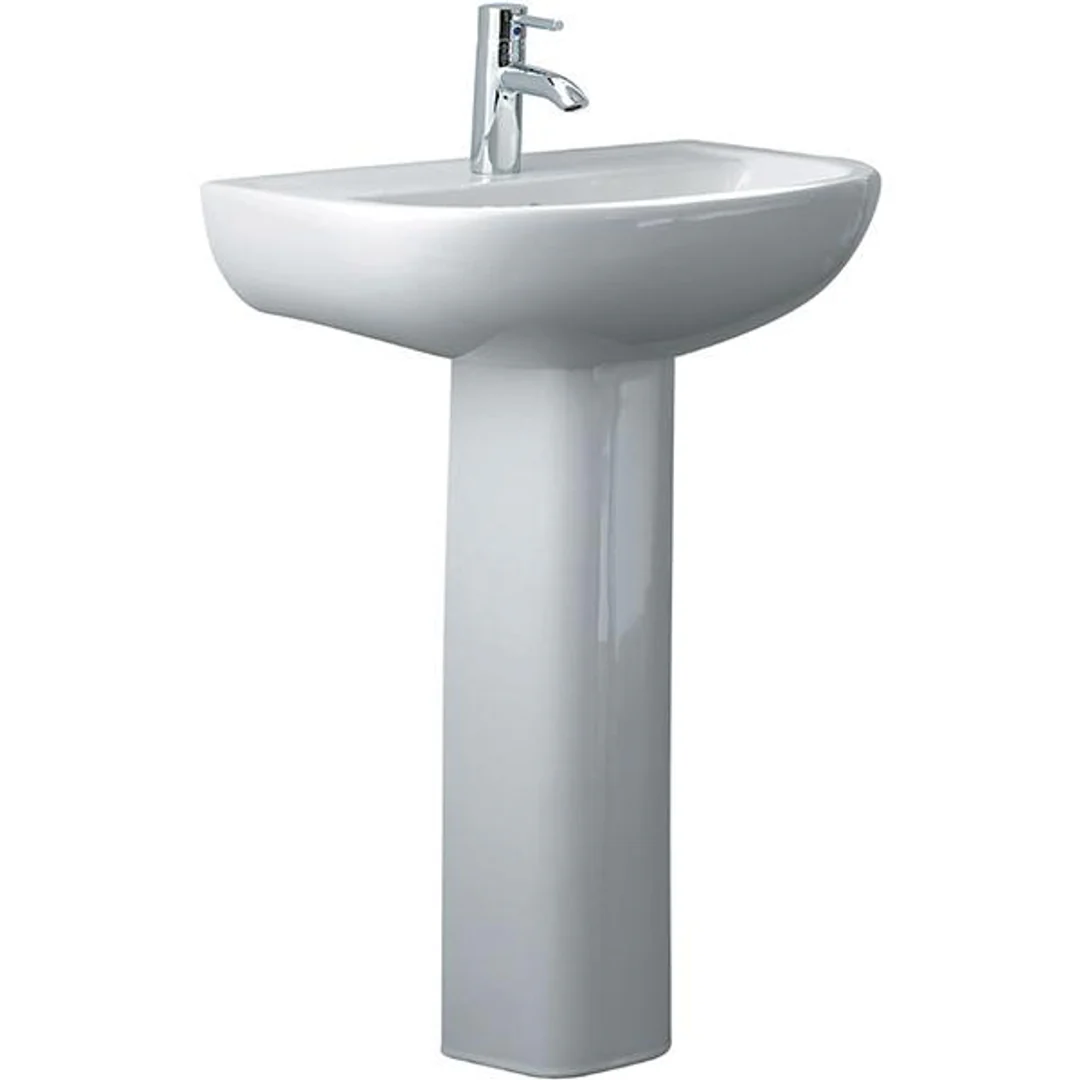 Rak Compact 550 Wall Basin With Pedestal 545X410mm 1 Tap Hole White - Image 2