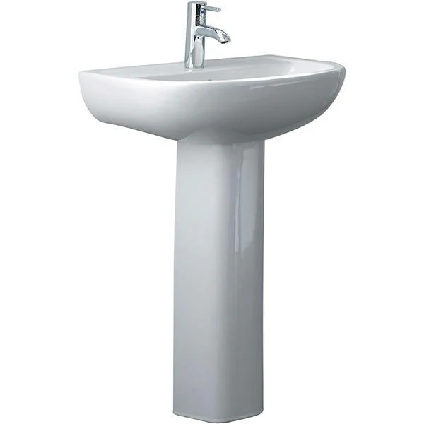 Rak Compact 550 Wall Basin With Pedestal 545X410mm 1 Tap Hole White - Image 3