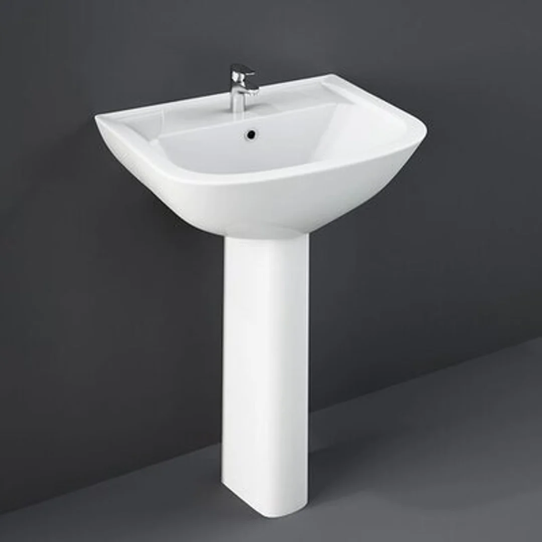 Rak Lara 500 Wall Basin With Pedestal 510X405mm 3 Tap Hole White - Image 2