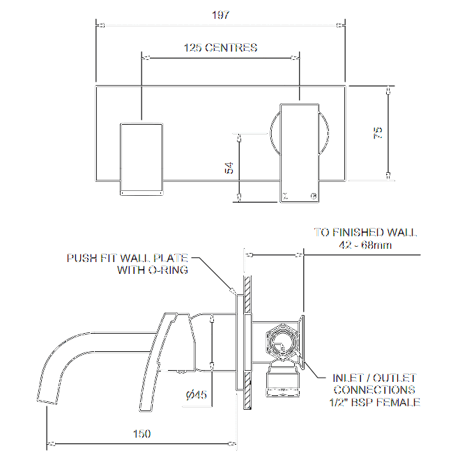 Ram Aviad Horizontal Wall Mixer Set 150mm - Image 4