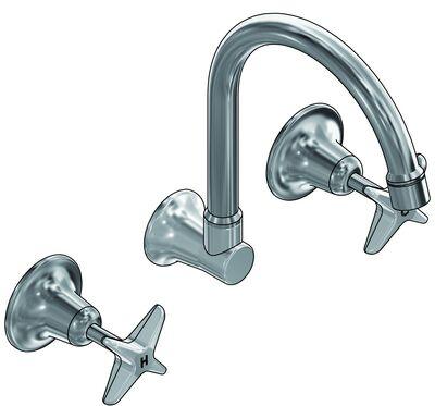 Ram Southern Cross Wall Sink Set with Gooseneck Spout Chrome - Image 3