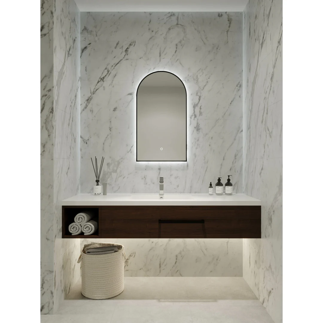 Remer A-Series Arch Backlit Mirror Baltic Brass Frame - Image 4