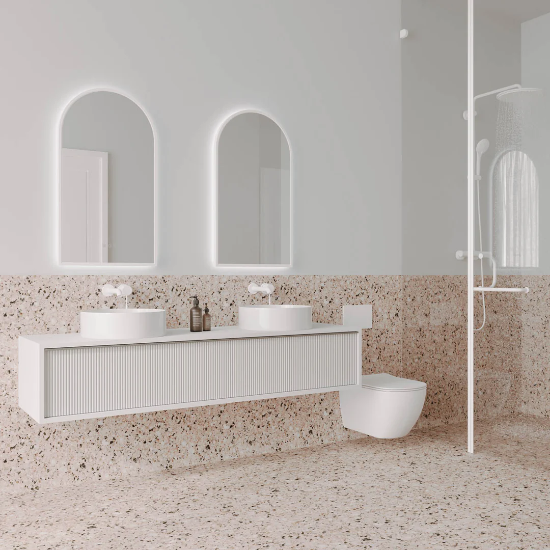 Remer A-Series Arch Backlit Mirror Baltic Brass Frame - Image 3