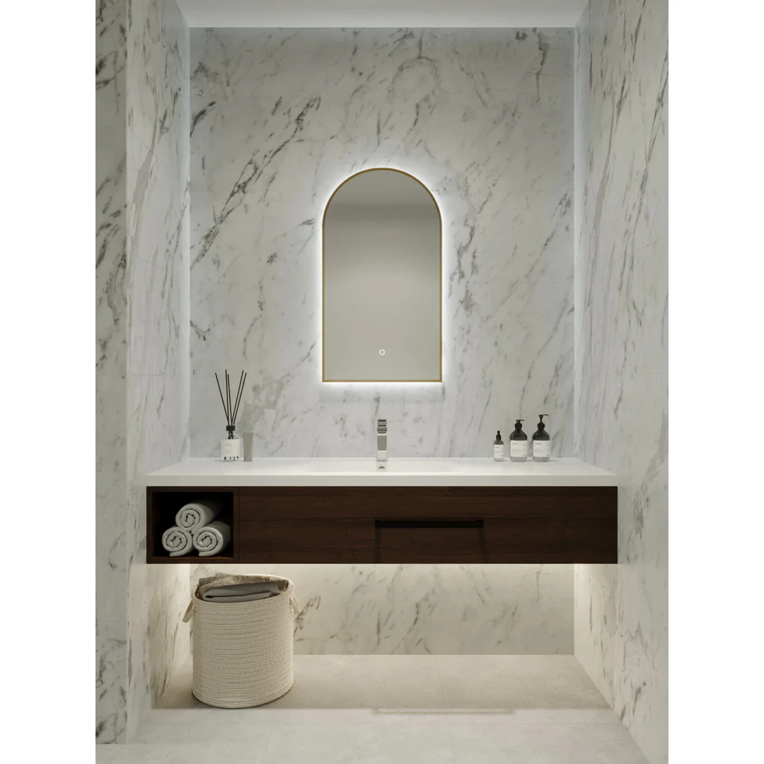 Remer A-Series Arch Backlit Mirror Baltic Brass Frame