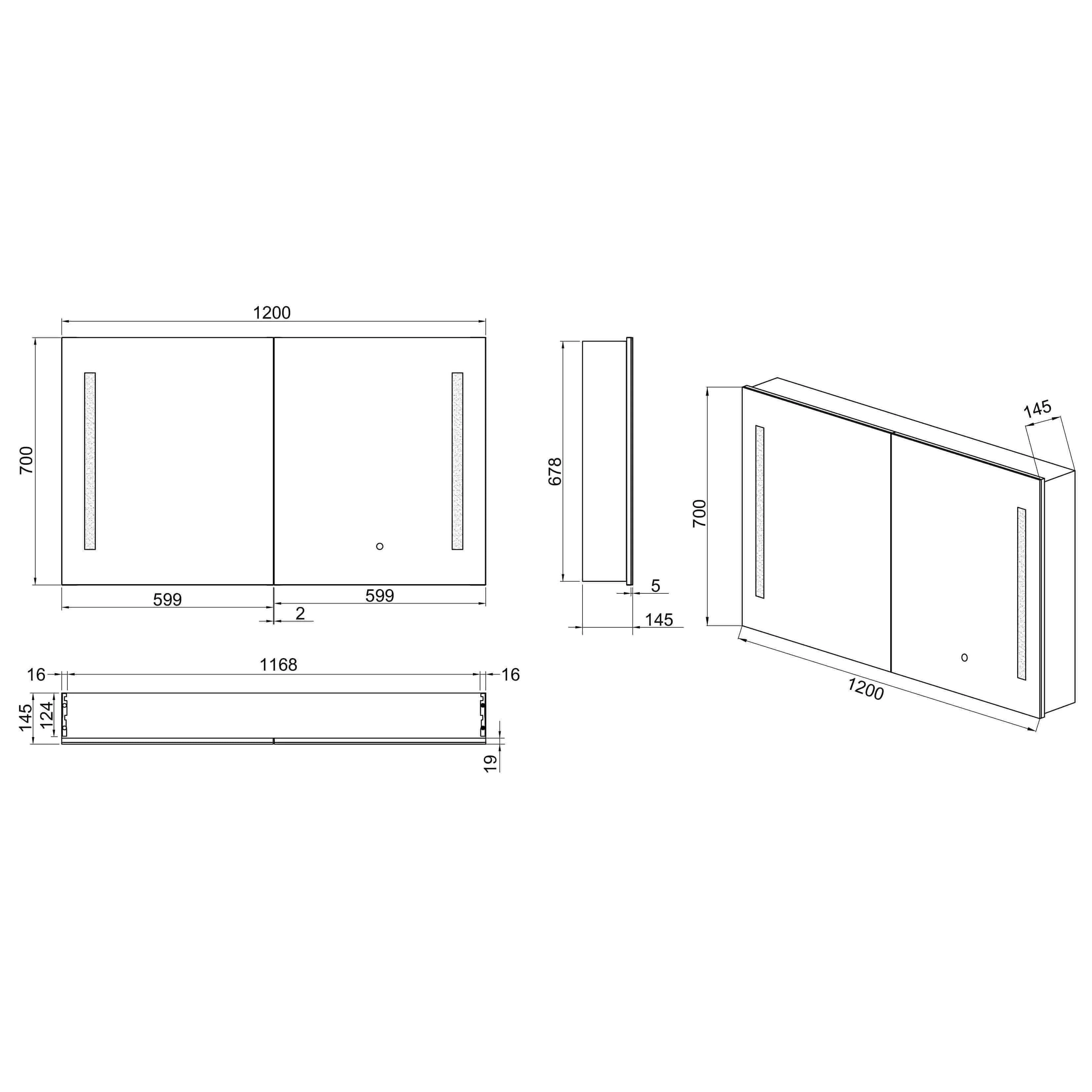 Remer Amber 1200 Led Shaving Cabinet 1200W X 700H X 145D Rscam120 - Image 3