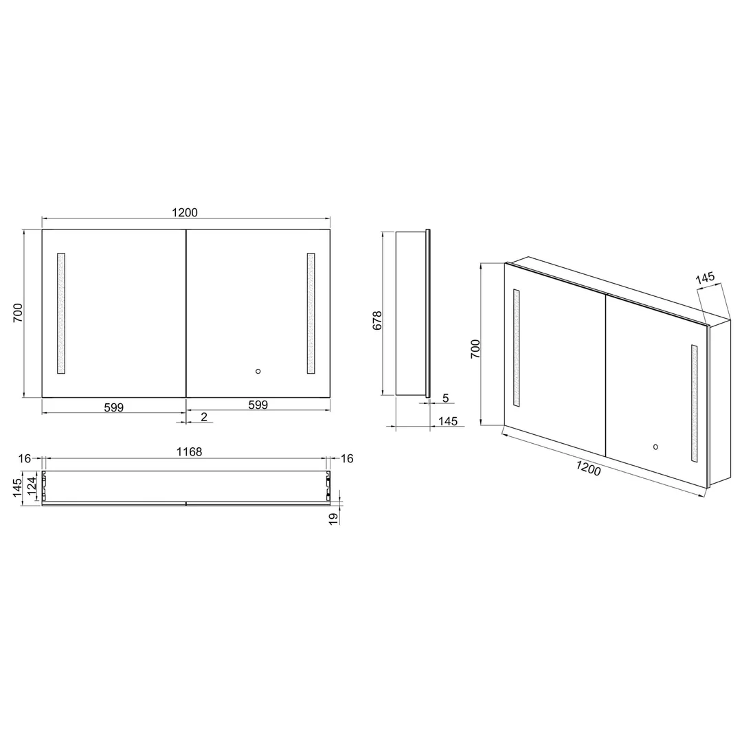 Remer Amber 1200 Led Shaving Cabinet 1200W X 700H X 145D Rscam120 - Image 4