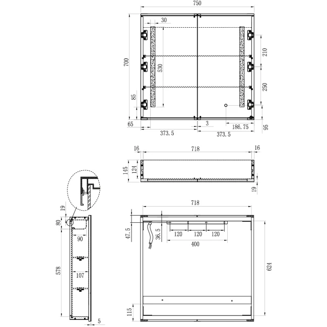 Remer Amber 750 Led Shaving Cabinet 750W X 700H X 145D - Image 6