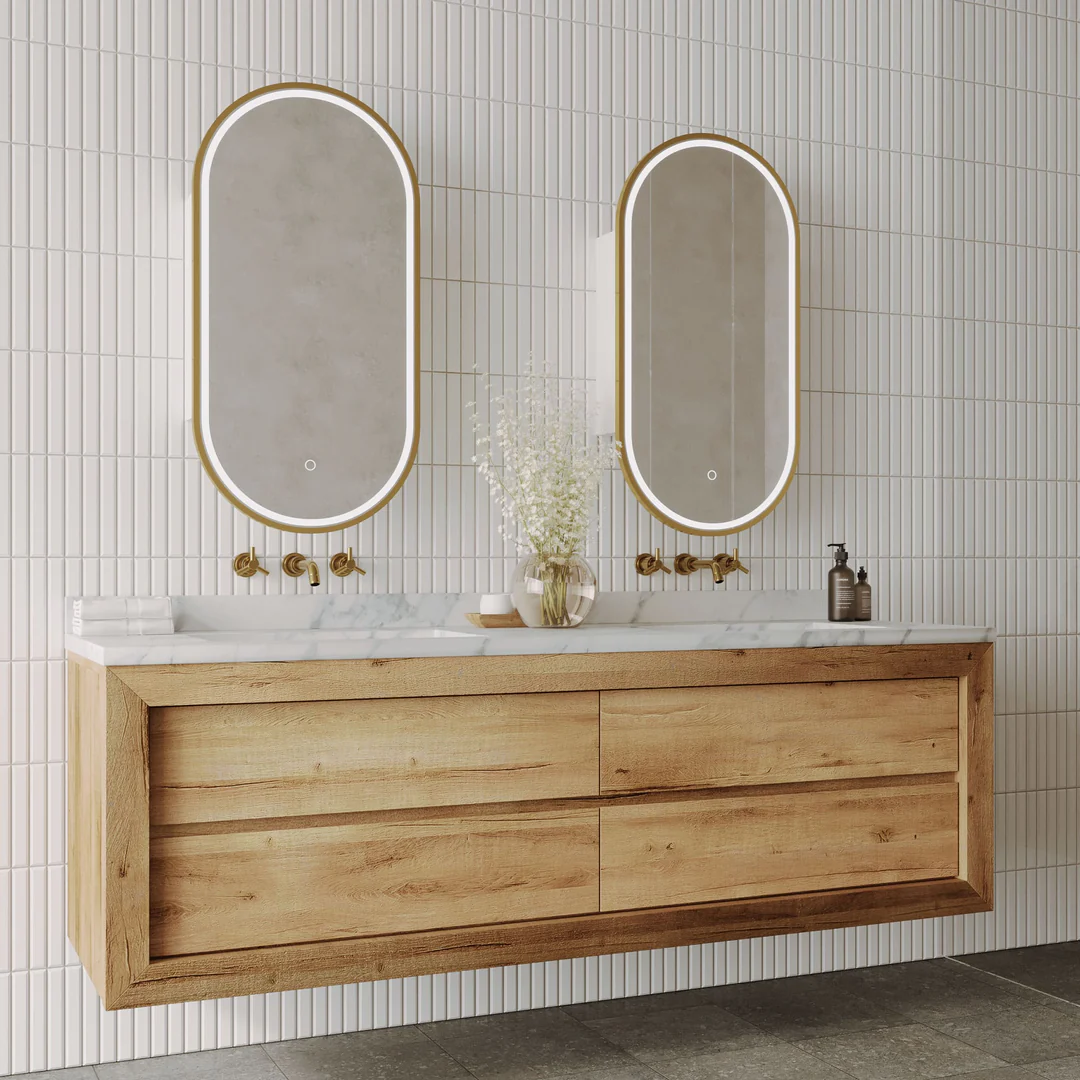 Remer Capsule Led Shaving Cabinet With Baltic Brass Frame