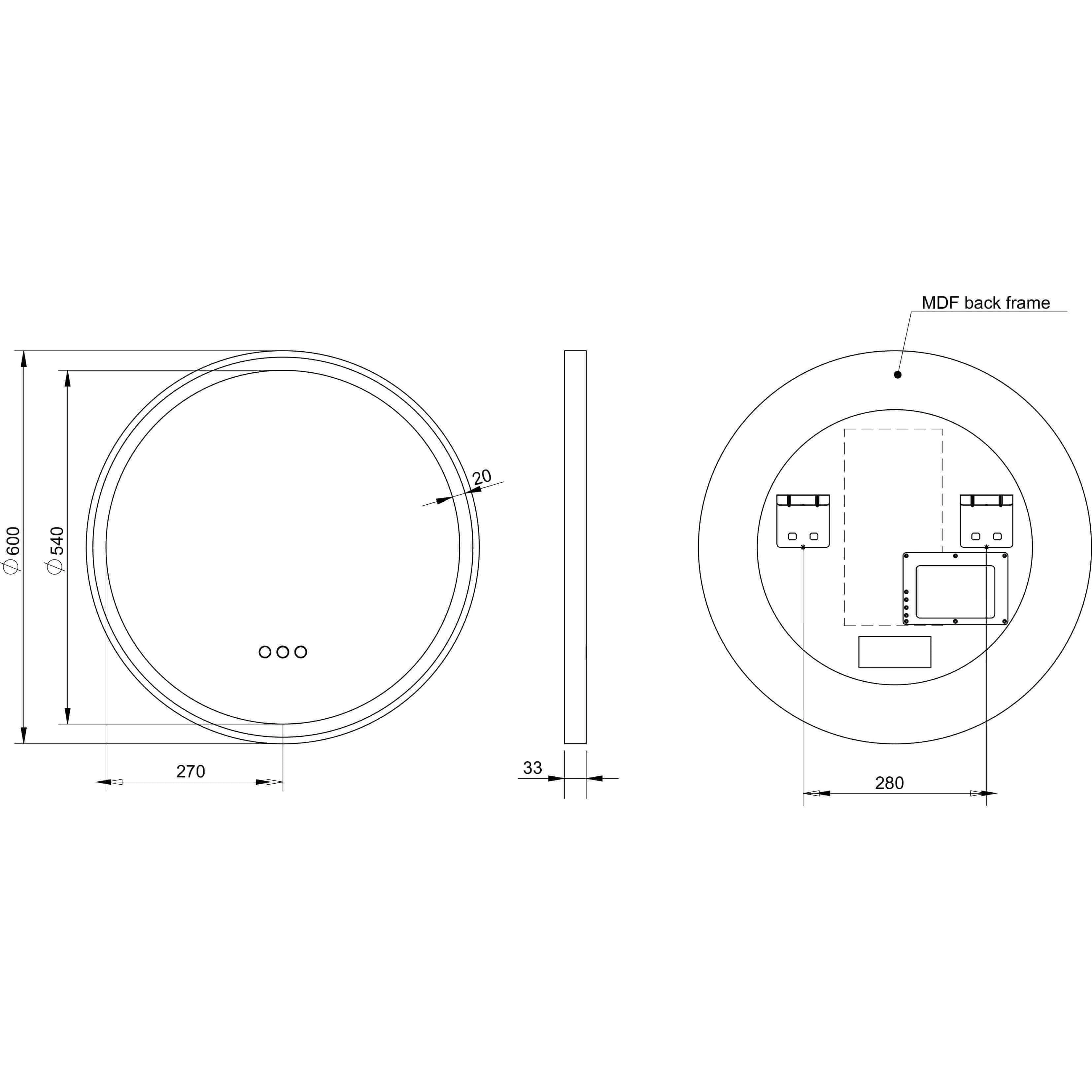 Remer Eclipse Flex 600 White Led Mirror 600W X 600H X 33D E60Dd-Mw - Image 3
