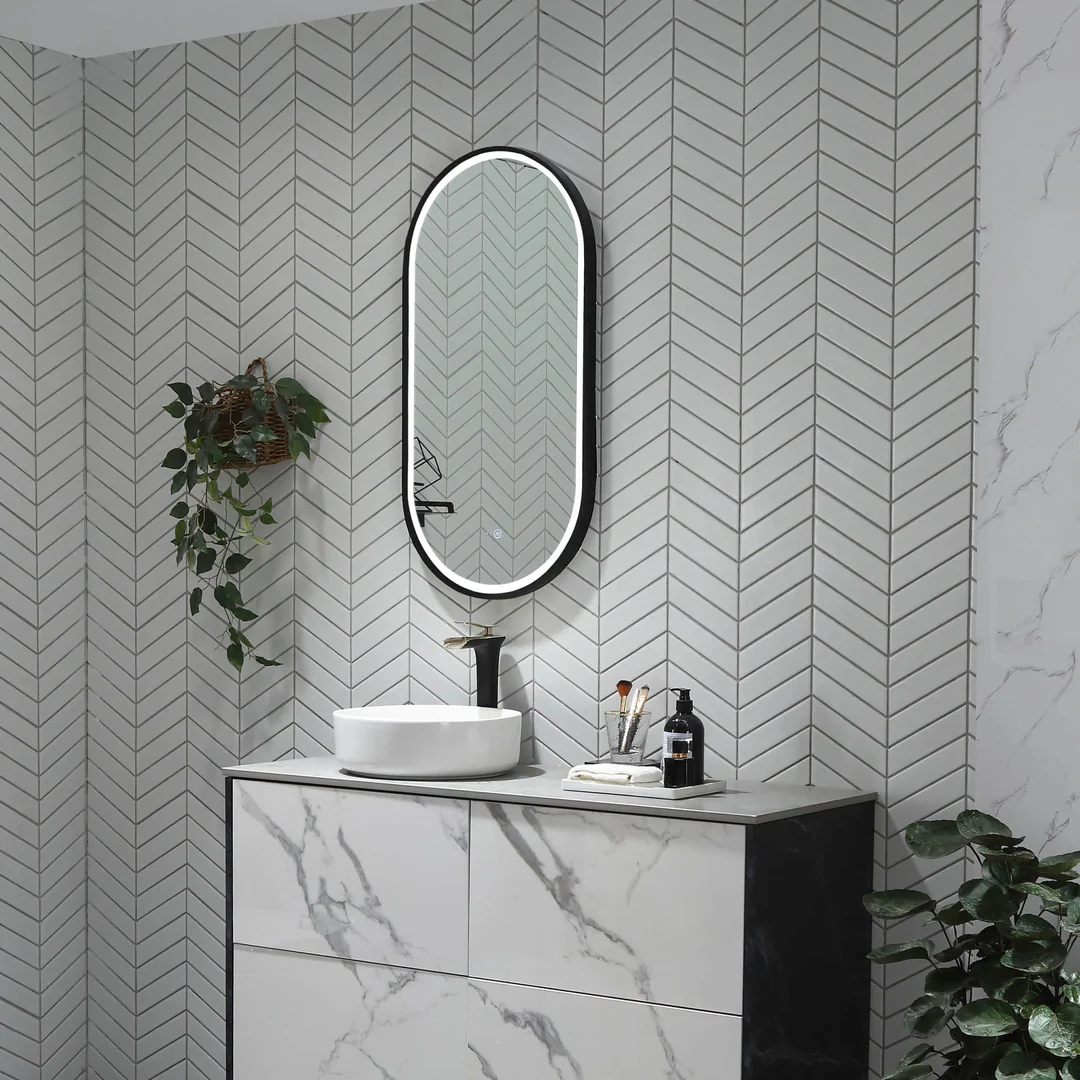 Remer Gatsby Led Mirror Manhattan Black Frame With Mirage Magnifier