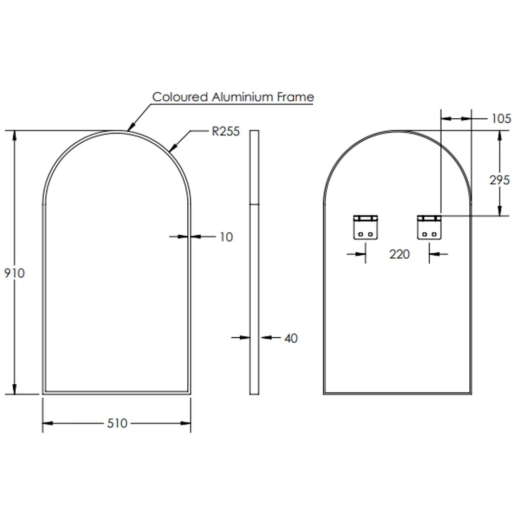 Remer Modern Arch Mirror - 510 x 910, Brushed Brass - Image 3