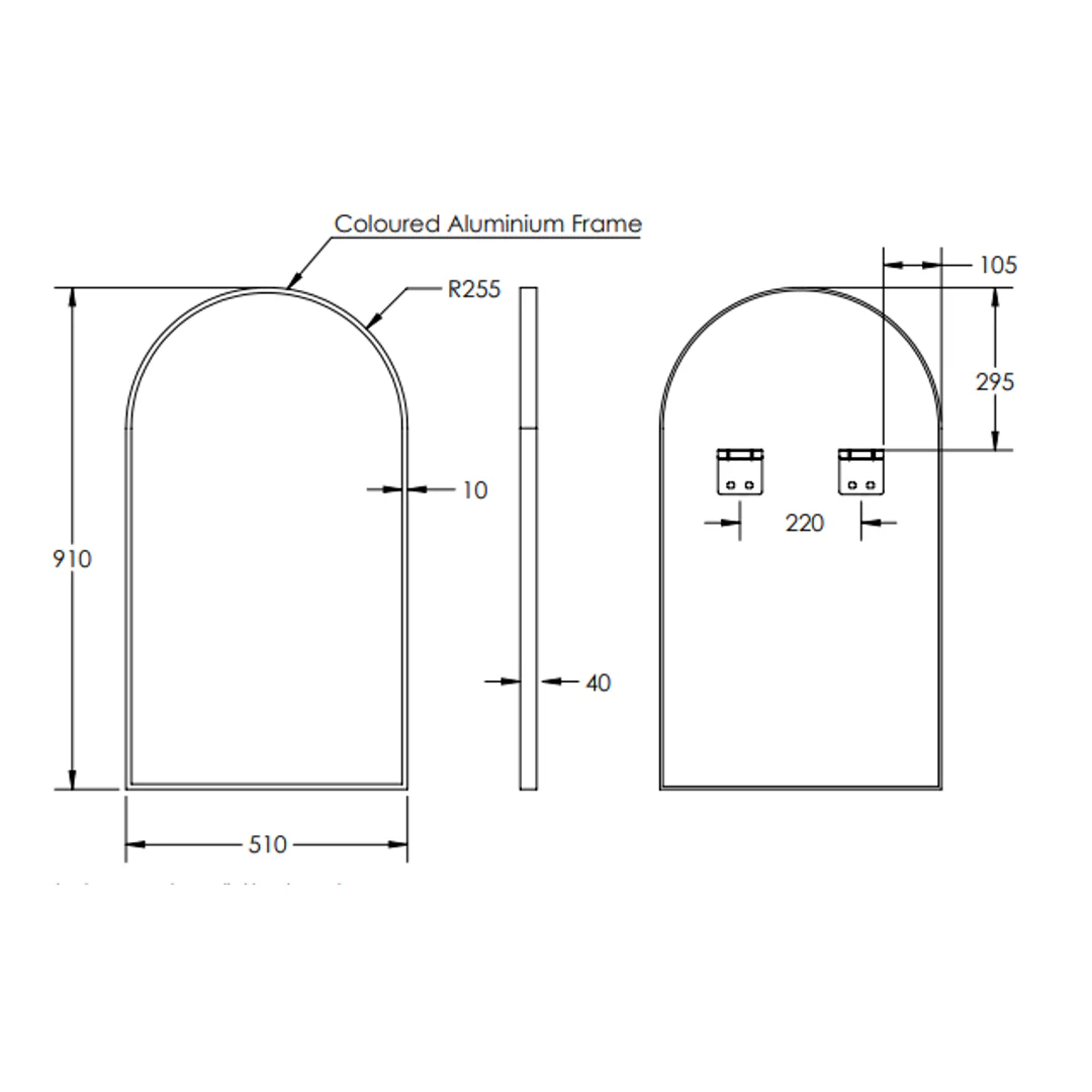 Remer Modern Arch Mirror 510 x 910 - Matt White - Image 3