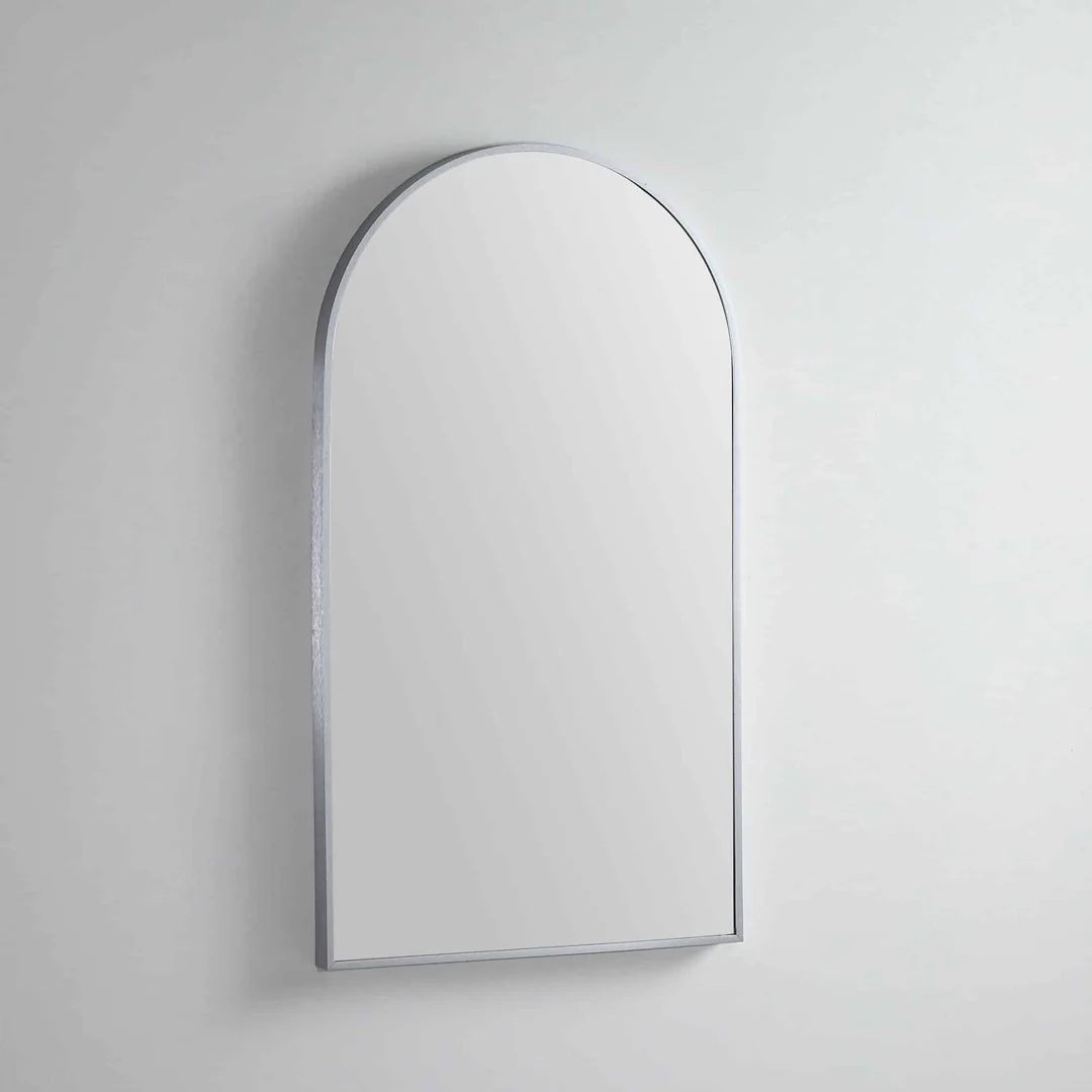 Remer Modern Arch Brits Nickel Framed Mirror With Mirage Magnifier