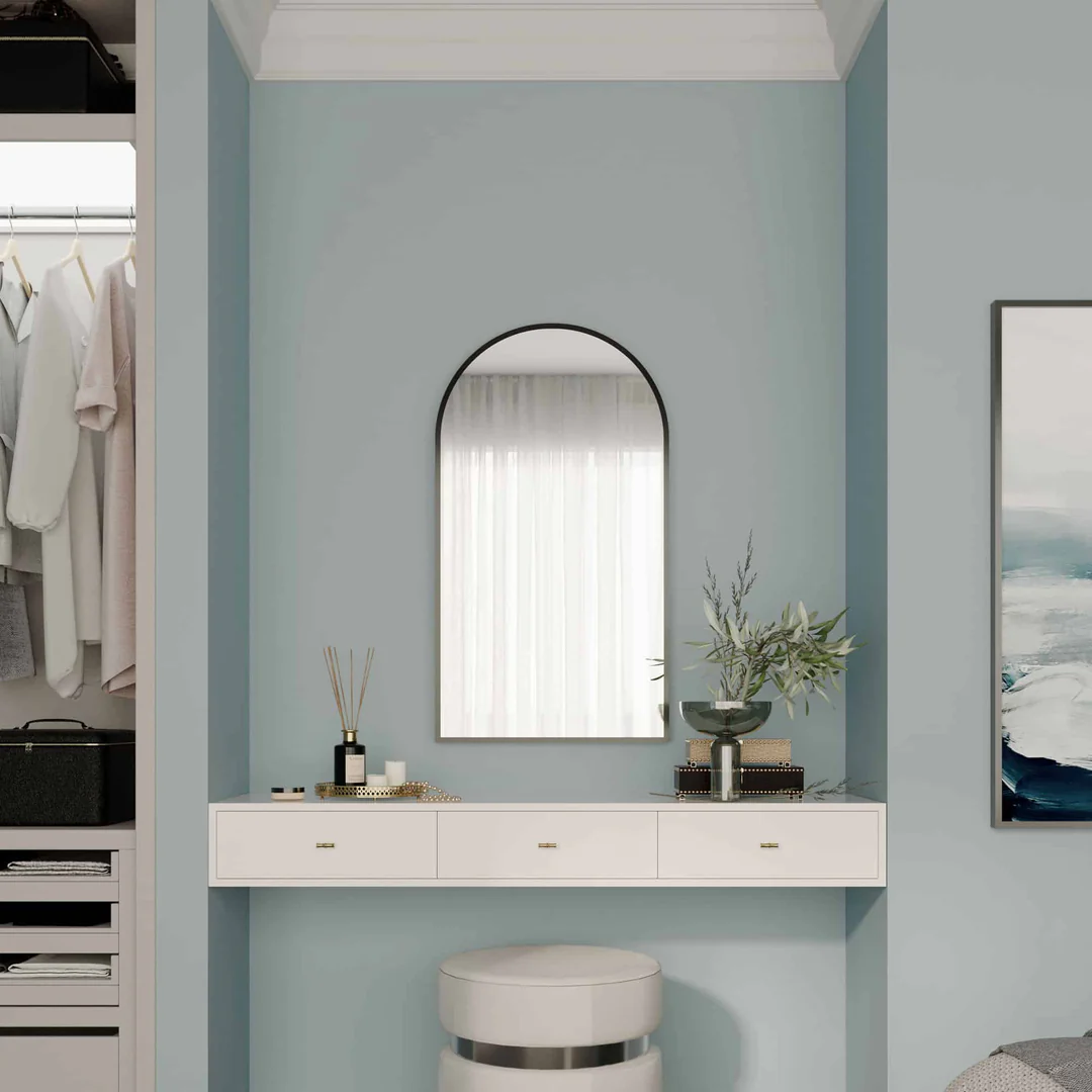 Remer Modern Arch Georgian Metal Framed Mirror With Mirage Magnifier