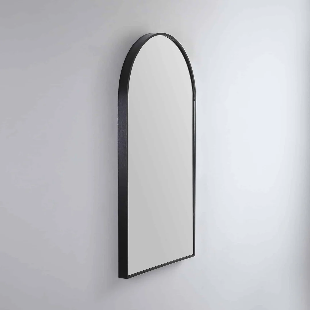 Remer Modern Arch Manhattan Black Framed Mirror With Mirage Magnifier