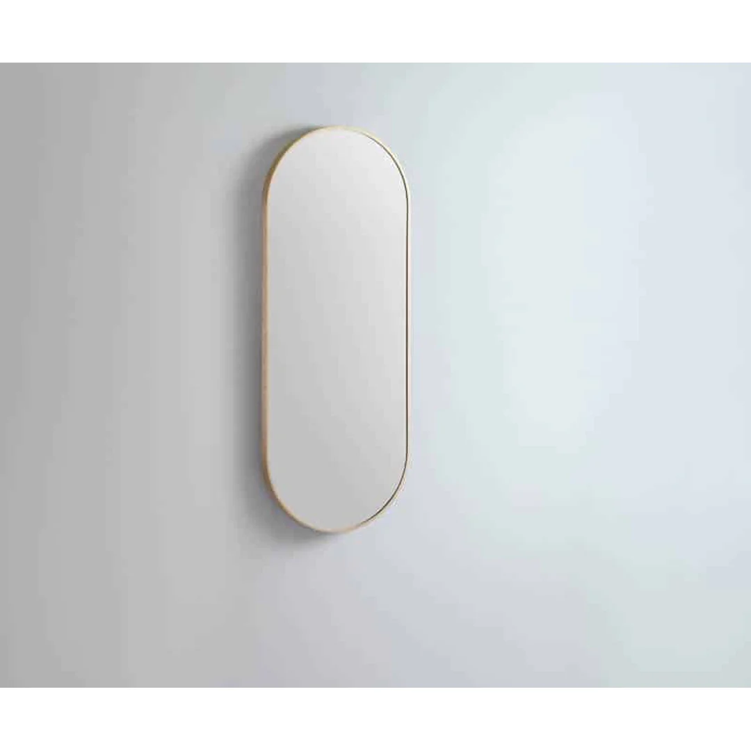 Remer Modern Oblong 460X1210 Baltic Brass Framed Mirror With Mirage Magnifier