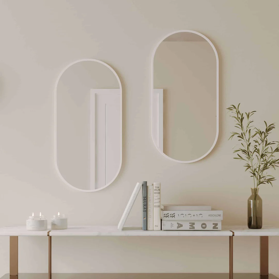 Remer Modern Oblong Mirror 460 x 910 - Matt White - Image 2