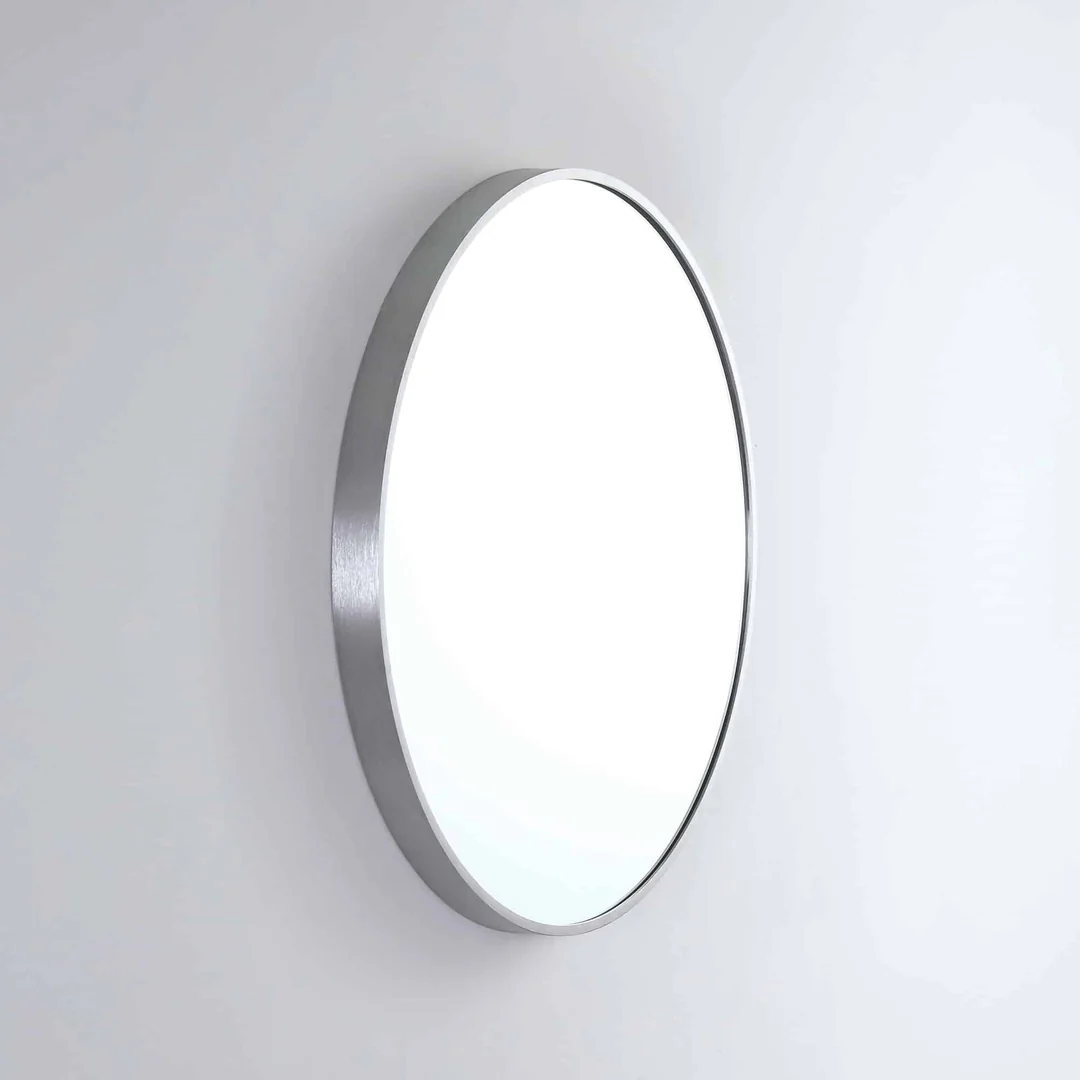 Remer Modern Round 810X810 Brits Nickel Framed Mirror With Mirage Magnifier