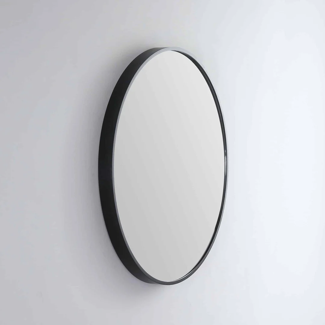 Remer Modern Round 810X810 Manhattan Black Framed Mirror With Mirage Magnifier